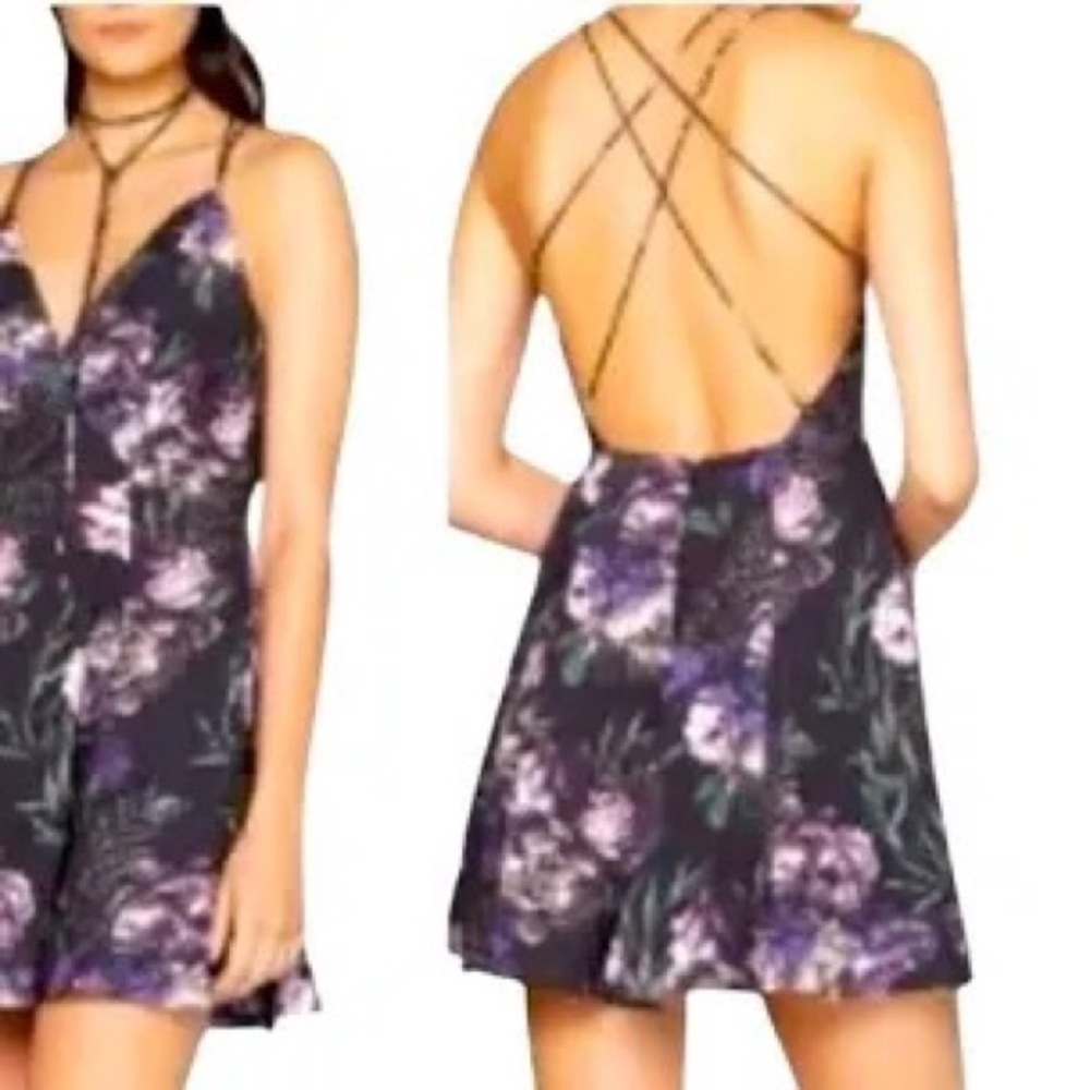 RENN:  NWT  BLACK AND PURPLE SATIN  KNEE LENGTH HALTER DRESS SIZE M